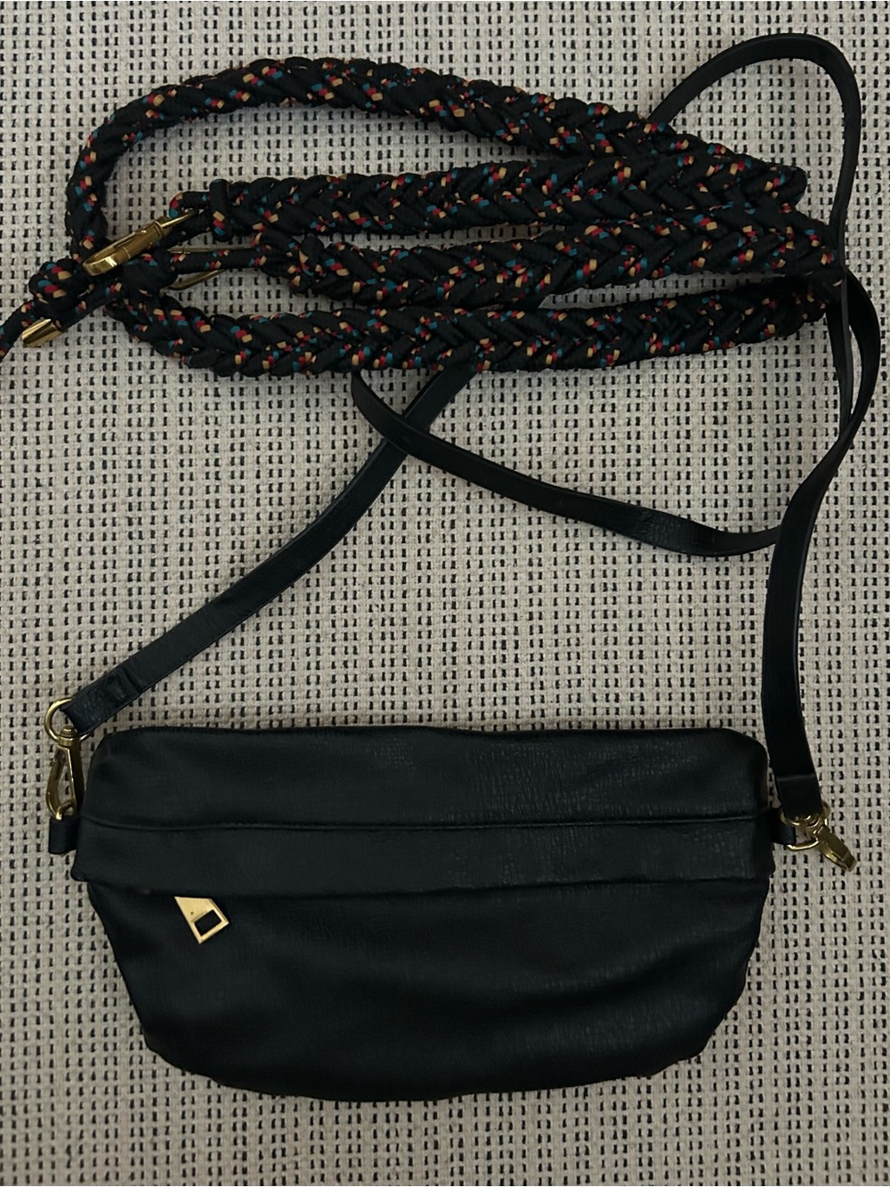 Anthropologie Black Crossbody Bag with Braided Multicolor Strap